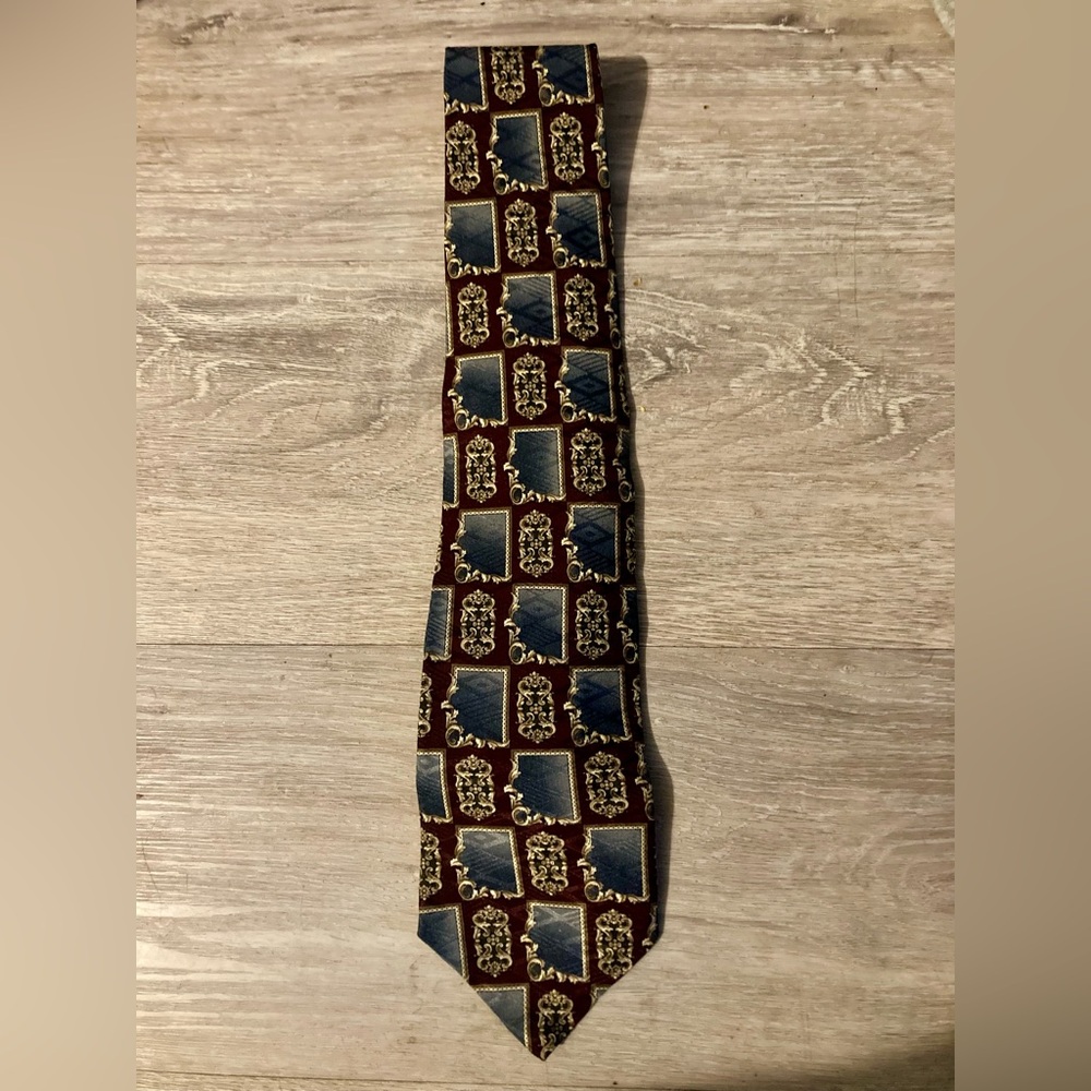 Dior Burgundy and Navy Patterned Tie